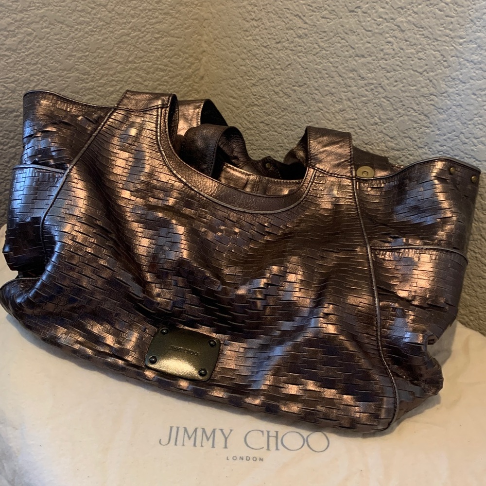 Jimmy Choo Woven Metallic Leather Hobo